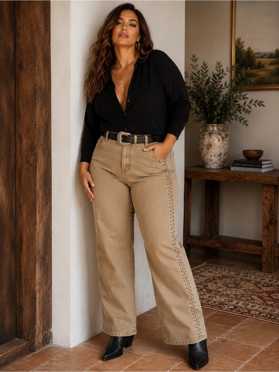 Lauren Ralph Lauren Denim - Lauren Ralph Lauren Jeans 14W Tan Braided Side Detail Straight Leg Pants